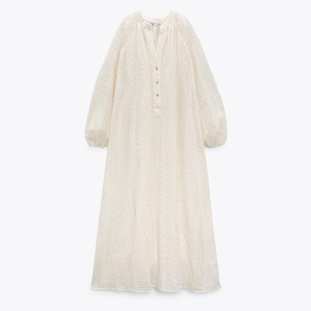 ZARA Midi Dress With Cutwork Embroidery